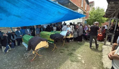 Arazi kavgasında öldürülen çift ile oğulları, toprağa verildi