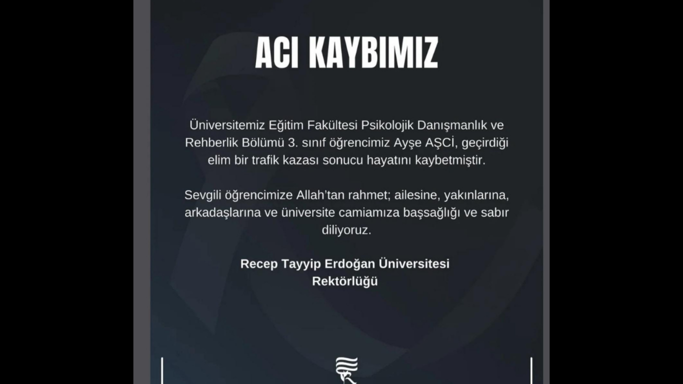 RTEU ogrencisi trafik kazasinda hayatini kaybetti