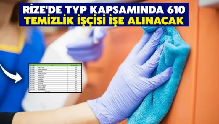 Rize’de TYP Kapsamında 610 temizlik işçisi işe alınacak